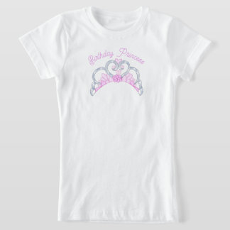 ピンクアンドシルバー誕生日プリンセスティアラ Tシャツ