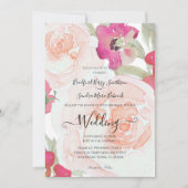 ピンクアンドセージグリーンフローラ結婚式招待状 招待状 (正面)
