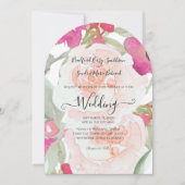 ピンクアンドセージグリーンフローラ結婚式招待状 招待状 (正面)