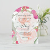 ピンクアンドセージグリーンフローラ結婚式招待状 招待状 (スタンド正面)