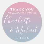 ピンクアンドダスティブルーグラデーション結婚式の引き出物ありがとう ラウンドシール (正面)