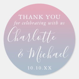 ピンクアンドダスティブルーグラデーション結婚式の引き出物ありがとう ラウンドシール