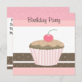ピンクアンドチョコレートカップケーキ誕生日招待状 招待状 (正面/裏面)