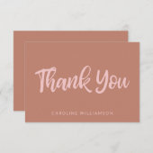 ピンクアンドテラコッタトレンディースクリプトレタリングカスタム サンキューカード (正面/裏面)