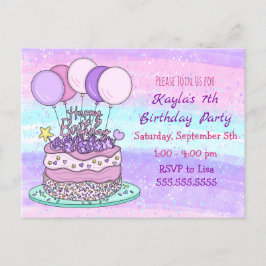 ピンクアンドパープルガール誕生日 ポストカード