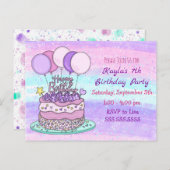 ピンクアンドパープルガール誕生日 ポストカード (正面/裏面)