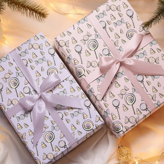 ピンクアンドパープルキャンディテーマガール誕生日 ラッピングペーパーシート