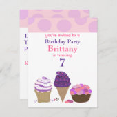ピンクアンドパープルスイートトリート誕生日招待状 招待状 (正面/裏面)