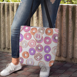 ピンクアンドパープルドーナツ名前をカスタムするベイカーズ トートバッグ