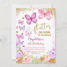 ピンクアンドパープルバタフライキッドの誕生日招待状 招待状
