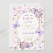 ピンクアンドパープルバタフライキンセニェラ招待状 招待状 (正面)