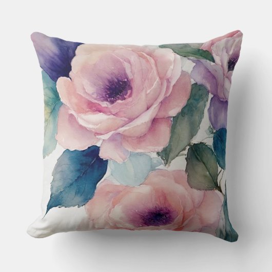 ピンクアンドパープルパステルバラ クッション (正面)