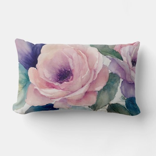 ピンクアンドパープルパステルバラ ランバークッション (正面)