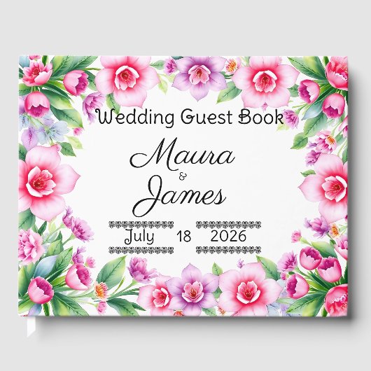 ピンクアンドパープルフローラゲストブック ゲストブック (正面)