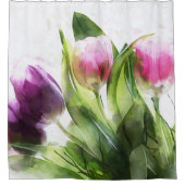 ピンクアンドパープルフローラデザイン シャワーカーテン (正面)