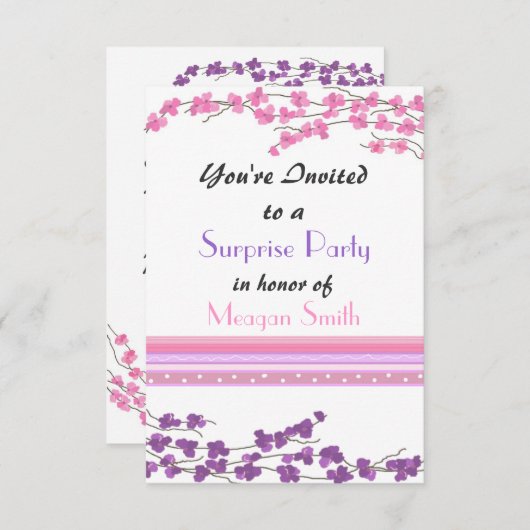ピンクアンドパープルブロッサムパーティの招待状 招待状 (正面/裏面)