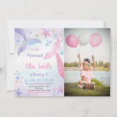 ピンクアンドパープルマーメイドテール誕生日招待状 招待状 (正面)