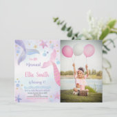 ピンクアンドパープルマーメイドテール誕生日招待状 招待状 (スタンド正面)