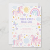 ピンクアンドパープルユニコーンレインボーパーティー招待状 招待状 (正面)