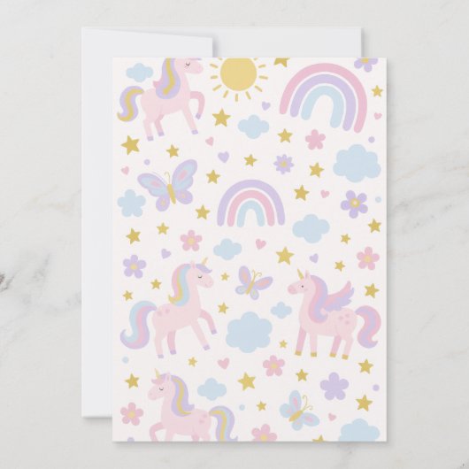 ピンクアンドパープルユニコーンレインボーパーティー招待状 招待状 (裏面)