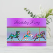 ピンクアンドパープル回転木馬ポニーバースデーパーティー 招待状 (スタンド正面)