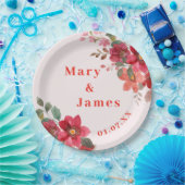 ピンクアンドピーチエレガントフローラ結婚ズ紙プレート ペーパープレート (パーティー)