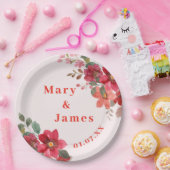 ピンクアンドピーチエレガントフローラ結婚ズ紙プレート ペーパープレート (パーティー)