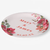 ピンクアンドピーチエレガントフローラ結婚ズ紙プレート ペーパープレート (アングル)