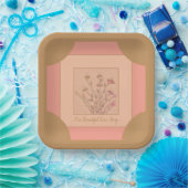 ピンクアンドピーチフローラスクエア ペーパープレート (パーティー)