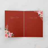 ピンクアンドピーチフローラブーケハッピー母 箔グリーティングカード (内側レイダウン)