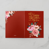 ピンクアンドピーチフローラブーケハッピー母 箔グリーティングカード (外側レイダウン)