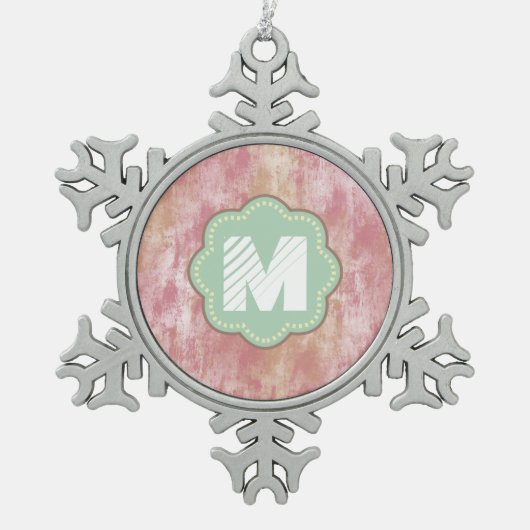 ピンクアンドピーチ抽象芸術 スノーフレークピューターオーナメント (正面)