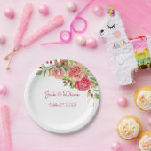 ピンクアンドピーチ結婚フローラ紙プレート ペーパープレート (パーティー)