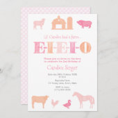 ピンクアンドピーチEIEIOファームバースデーパーティーfor Girl 招待状 (正面/裏面)