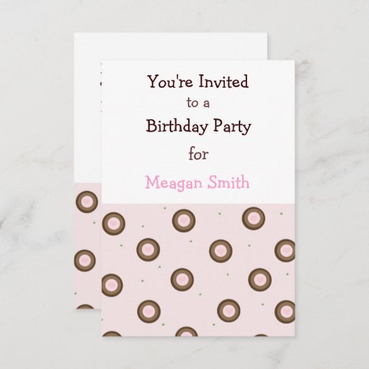 ピンクアンドブラウンサークル誕生日招待状 招待状 (正面/裏面)