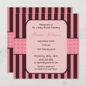 ピンクアンドブラウンストライプベビーシャワー招待状 招待状 (正面/裏面)