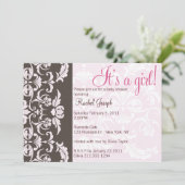 ピンクアンドブラウンダマスクベビーガールシャワー招待状 招待状 (スタンド正面)