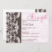 ピンクアンドブラウンダマスクベビーガールシャワー招待状 招待状 (正面/裏面)