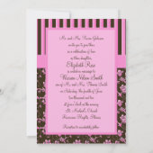 ピンクアンドブラウンフローラモストライプノグラム招待状 招待状 (裏面)