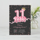 ピンクアンドブラッククラウンバルーンイレブン誕生日 招待状 (スタンド正面)