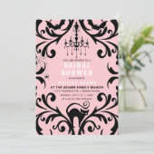 ピンクアンドブラックダマスクグラムハロウィーンブライダルシャワー 招待状 (スタンド正面)