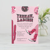 ピンクアンドブラックディスコ女性のカーボーイバチェロレッテ週末 招待状 (スタンド正面)