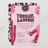 ピンクアンドブラックディスコ女性のカーボーイバチェロレッテ週末 招待状 (正面/裏面)
