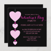 ピンクアンドブラックハートバレンタインパーティの招待状 招待状 (正面/裏面)