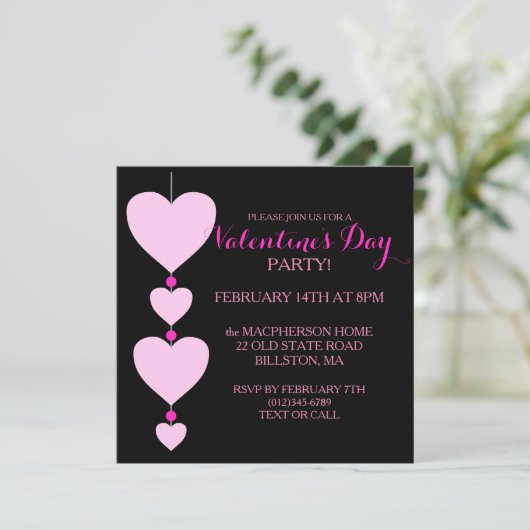 ピンクアンドブラックハートバレンタインパーティの招待状 招待状 (スタンド正面)
