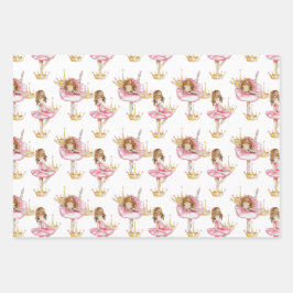 ピンクアンドブラックバレリーナ金ゴールドクラウン ラッピングペーパーシート