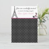 ピンクアンドブラックパリガール誕生日招待状 招待状 (スタンド正面)