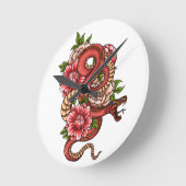 ピンクアンドブラックフローラドラゴン2018 ラウンド壁時計 (傾斜)
