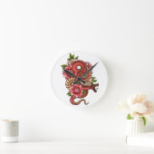 ピンクアンドブラックフローラドラゴン2018 ラウンド壁時計 (ホーム)