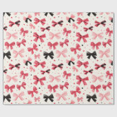 ピンクアンドブラックボウプリント ラッピングペーパー (フラット)
